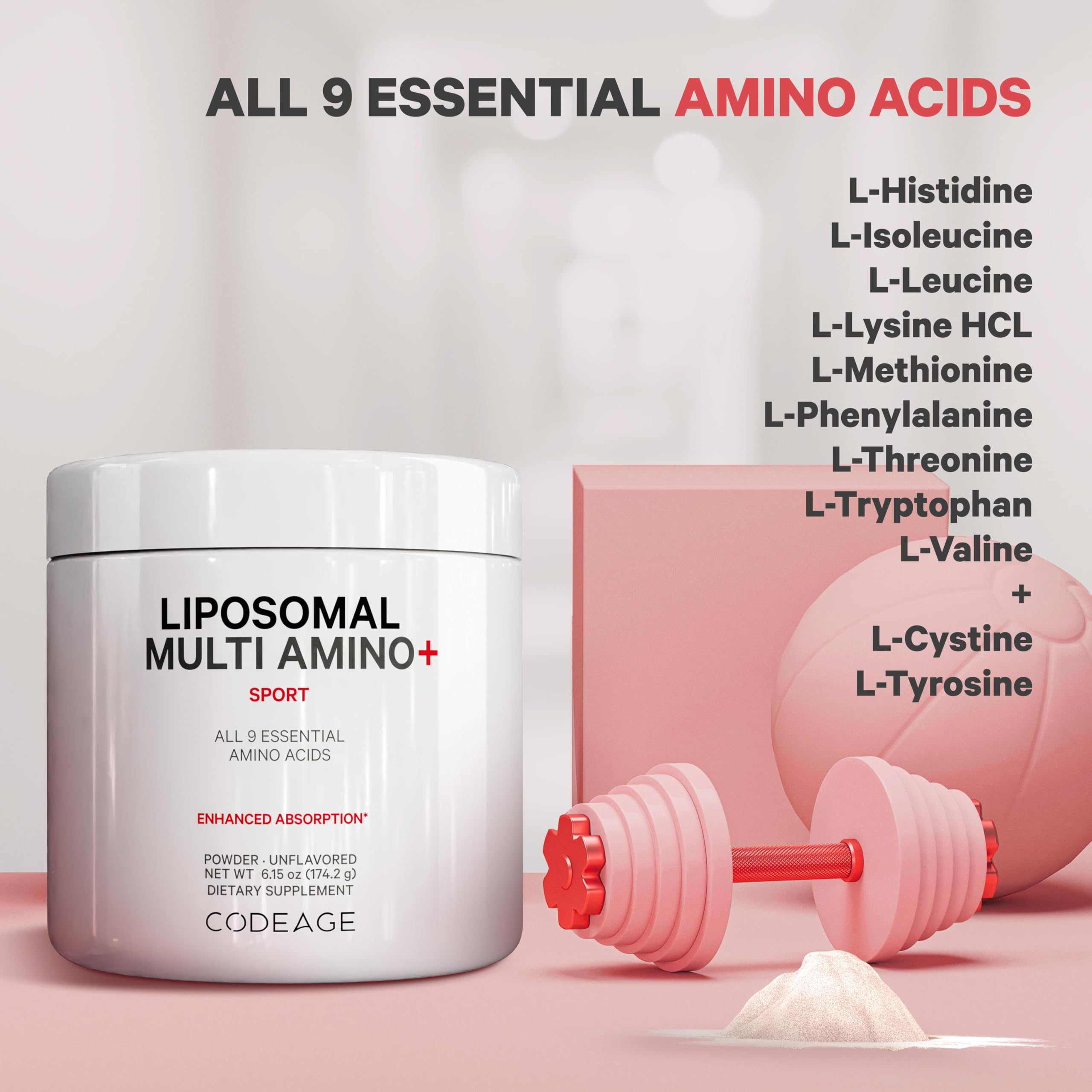 Codeage Liposomal Multi Amino ingredients list highlights all nine essential amino acids