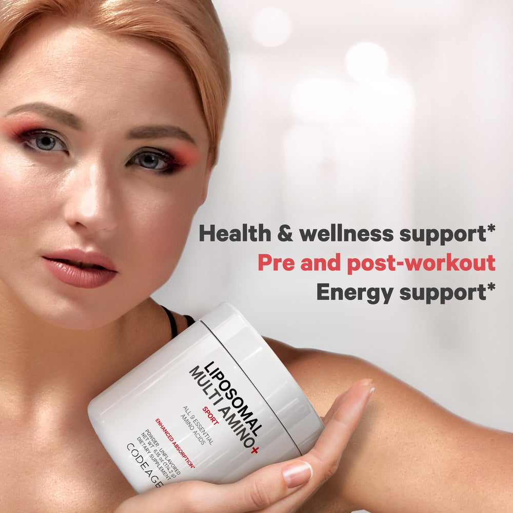 Codeage Liposomal Multi Amino liposomal delivery graphic emphasizes pure lipid complex