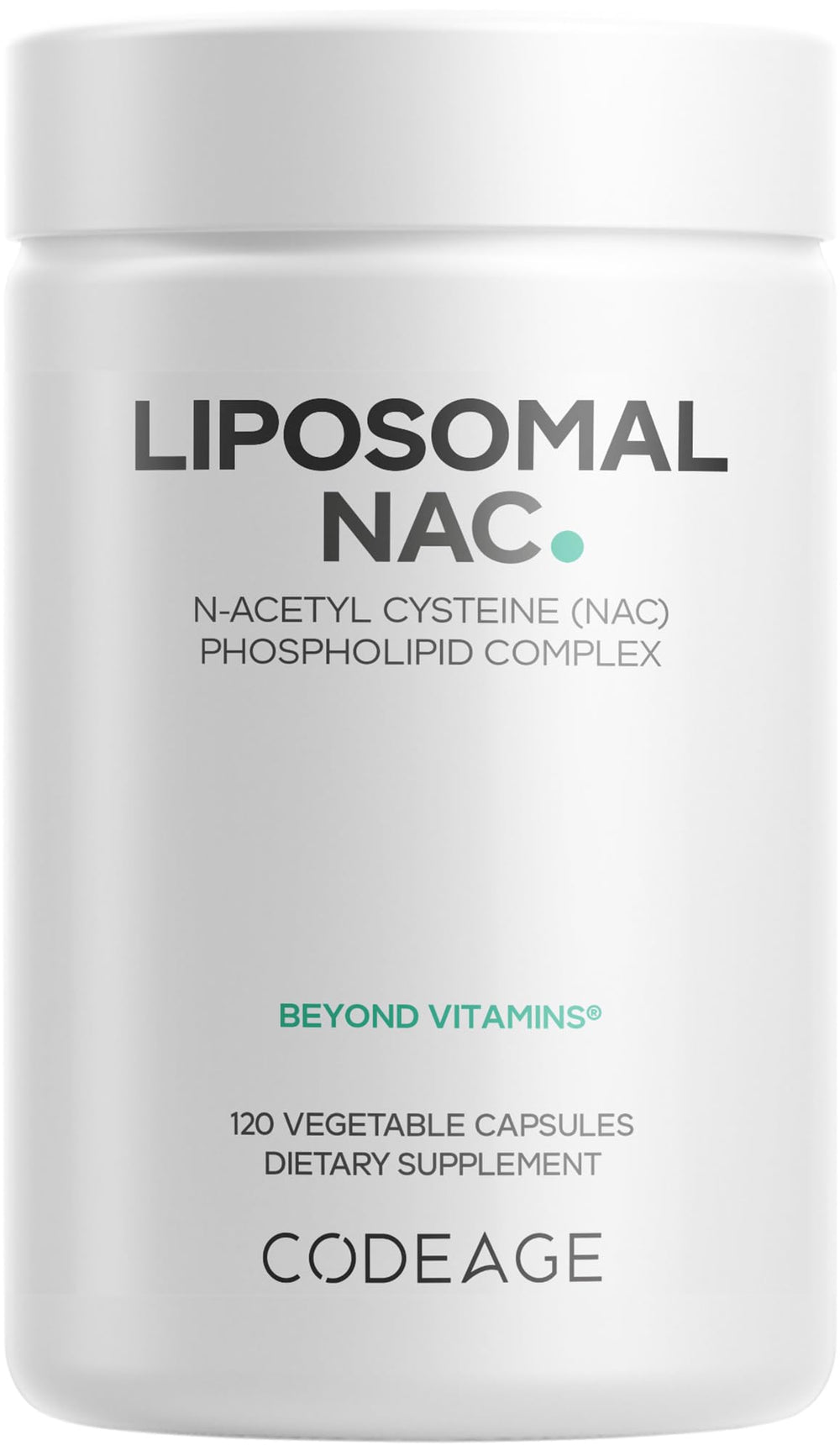 Codeage Liposomal NAC bottle front shows vegan daily wellness support.