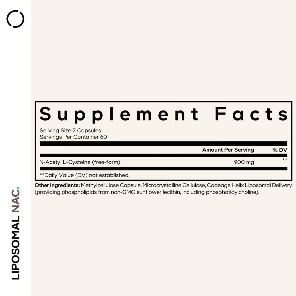 Codeage Liposomal NAC capsules close-up highlighting free-form NAC benefits.