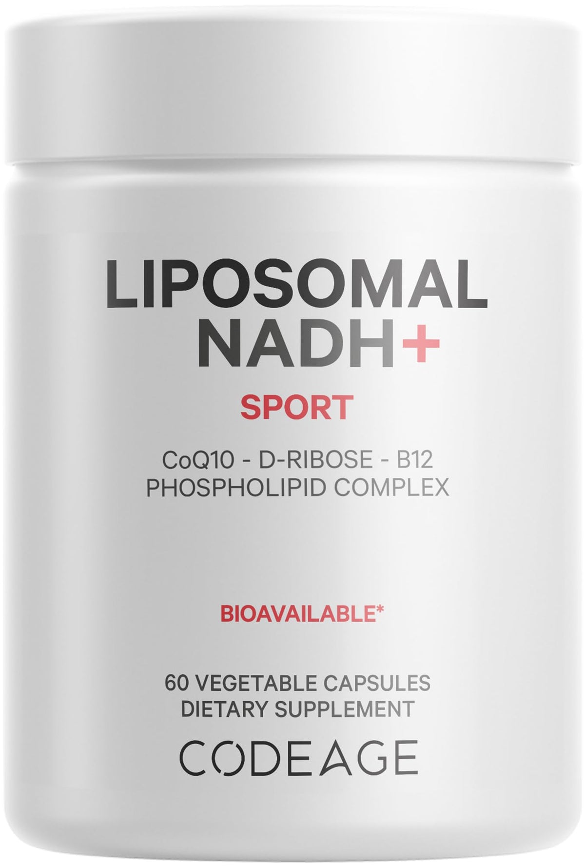 Codeage Liposomal NADH+ bottle shows premium liposomal formulation for potential energy support.