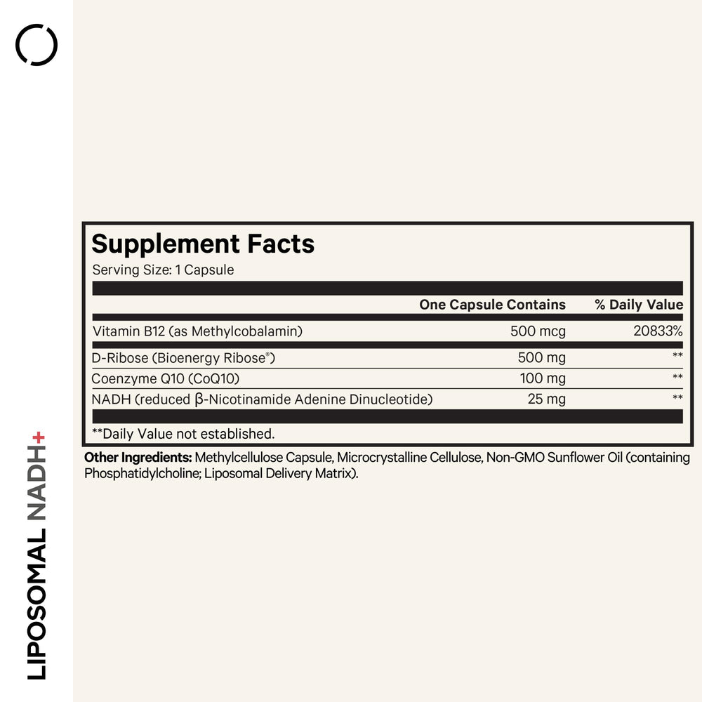 Codeage Liposomal NADH+ capsules close-up for easy daily supplementation.