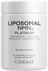 Codeage Liposomal NMN Platinum bottle front shows premium vegan formula for NAD support.