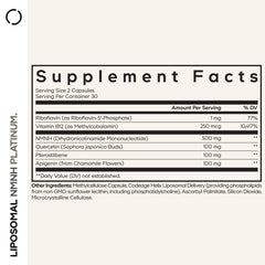 Close-up of NMNH capsules highlighting liposomal delivery system and premium B vitamins