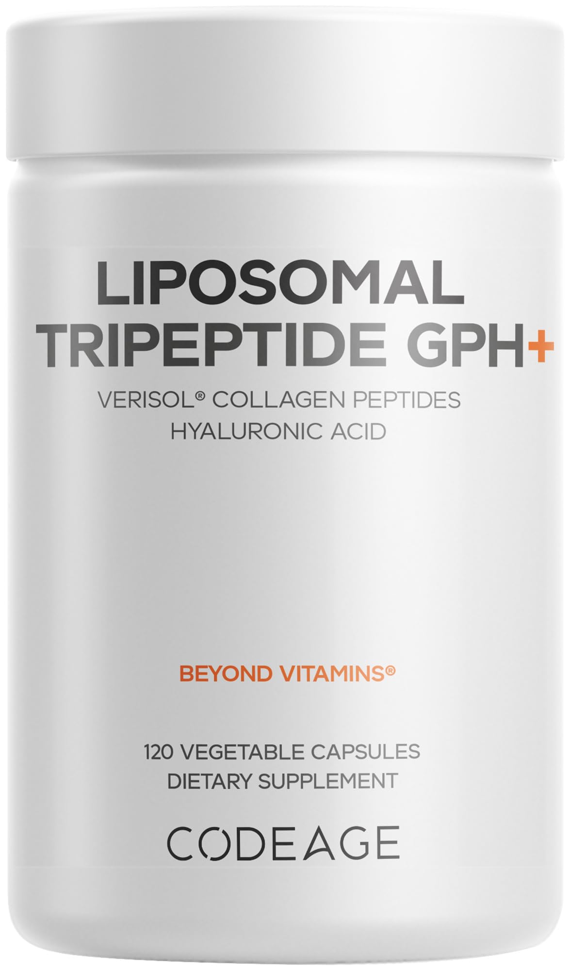 Codeage Liposomal Tripeptide GPH+ bottle with capsules for daily skin support