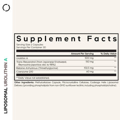 Codeage Liposomal Urolithin A label highlighting vegan and keto-friendly ingredients