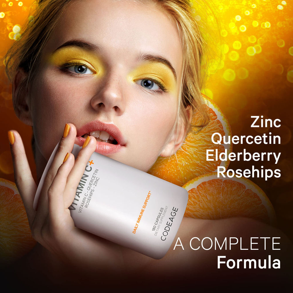 Codeage Liposomal Vitamin C quercetin packet visual highlighting antioxidant complex.