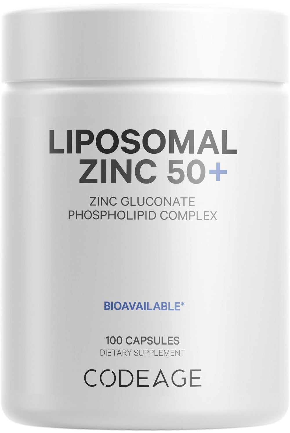 Codeage Liposomal Zinc 50mg bottle front for daily wellness support.