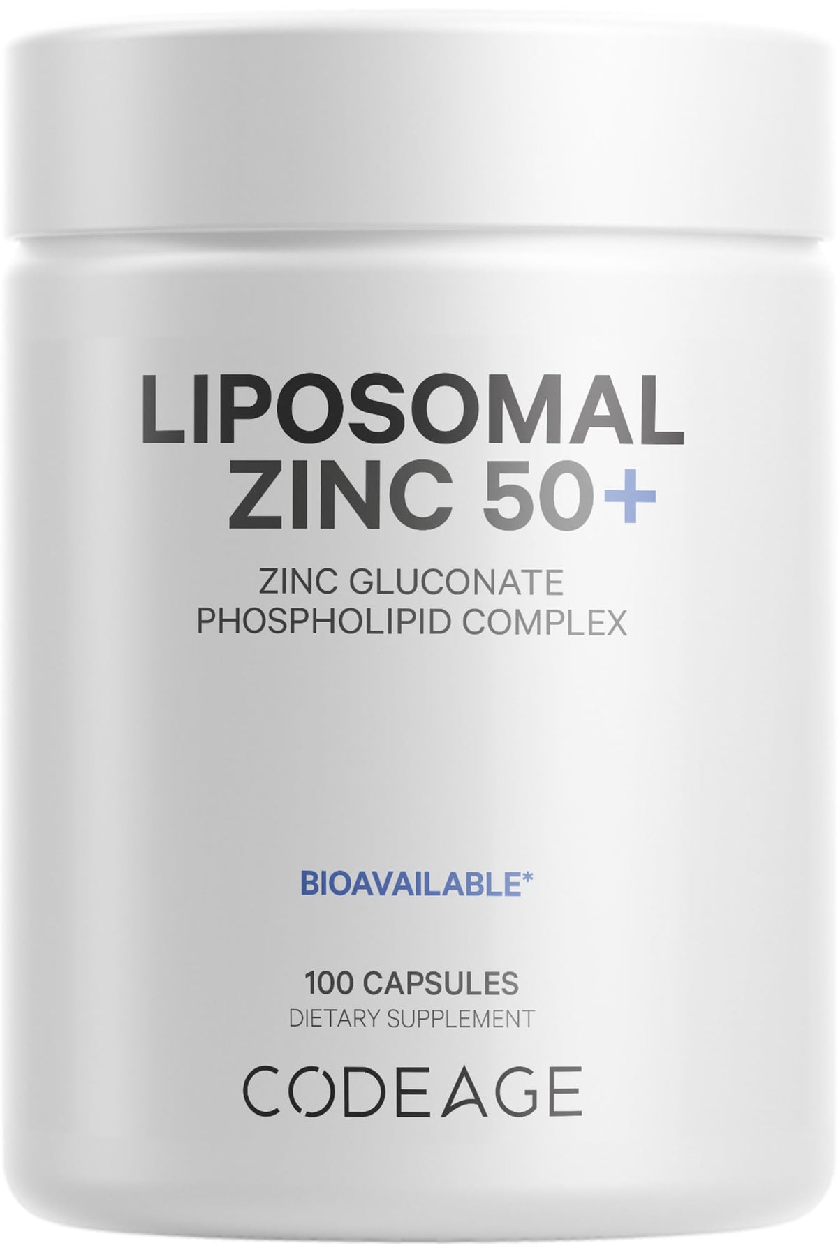 Codeage Liposomal Zinc 50mg bottle front for daily wellness support.