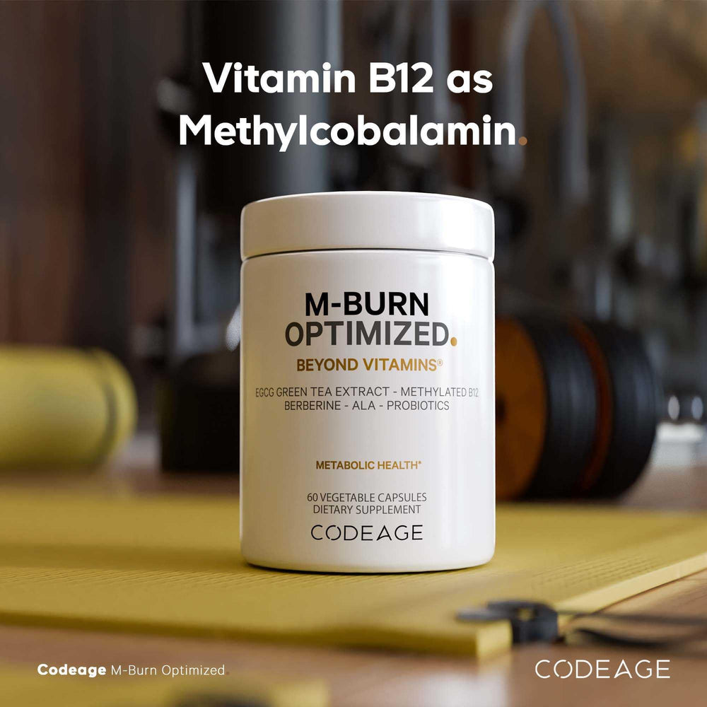 Codeage M-Burn Optimized capsules emphasize Berberine and B12 for daily support.