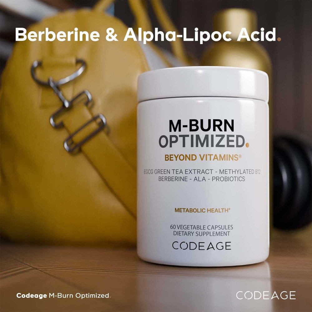 Codeage M-Burn Optimized vegan formula label highlighting dietary-friendly features.