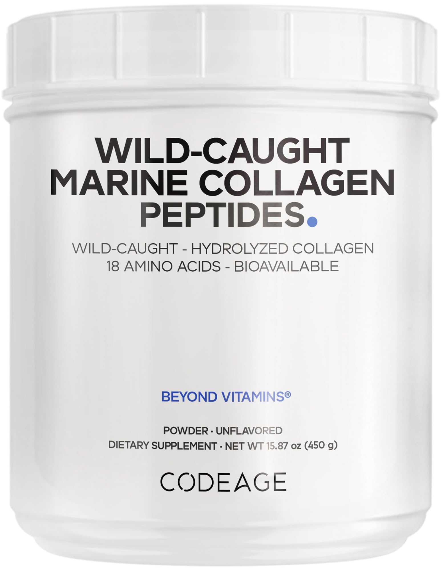 Codeage Marine Collagen Powder bottle showcases premium marine blend for daily use