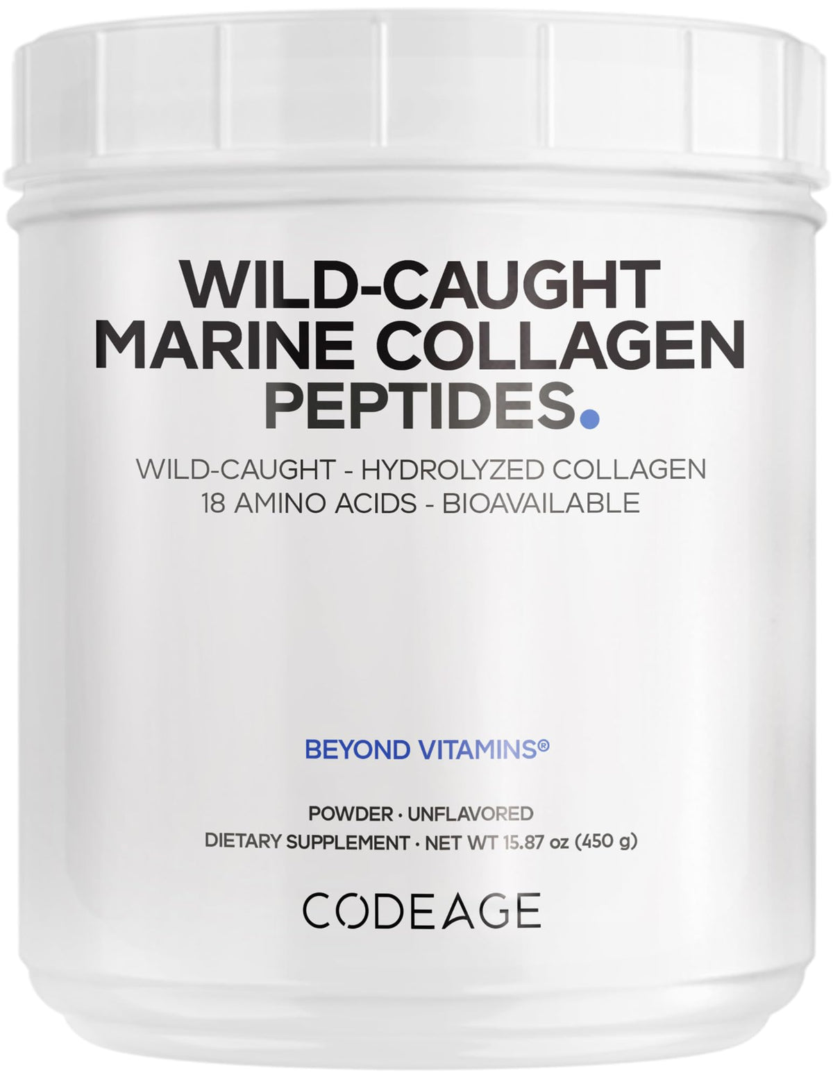 Codeage Marine Collagen Powder bottle showcases premium marine blend for daily use
