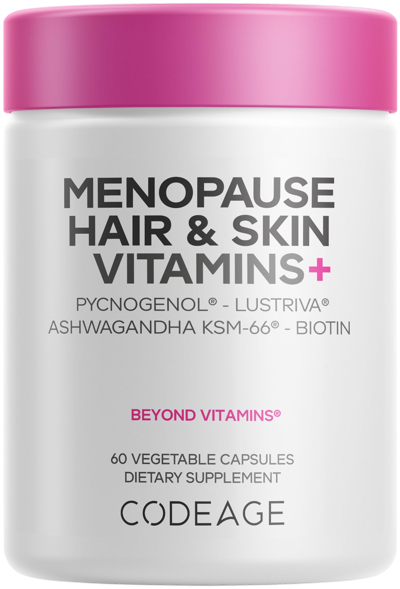 Codeage Menopause Hair & Skin bottle supports daily hair and skin wellness.