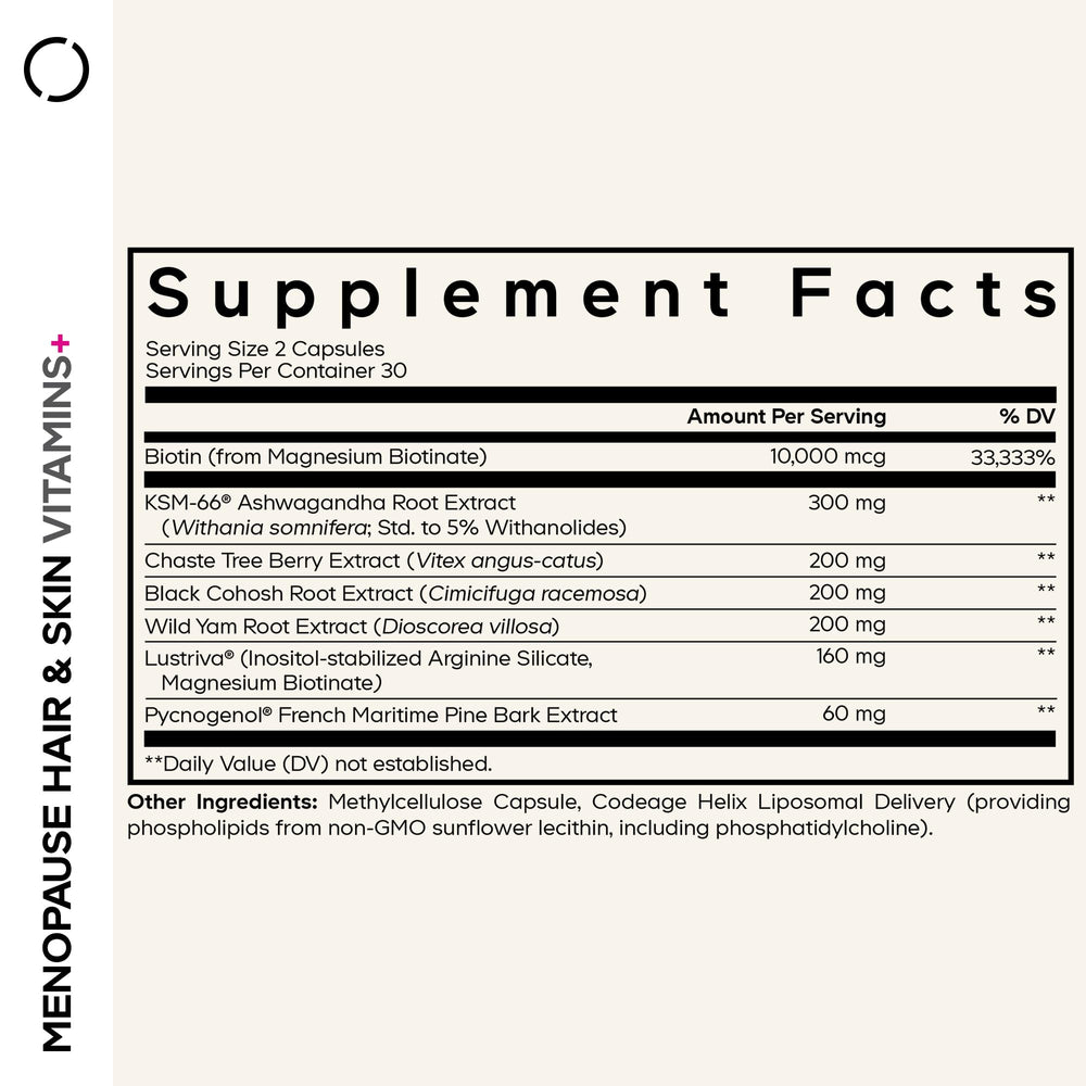 Codeage Menopause Hair & Skin capsules for convenient daily beauty support.