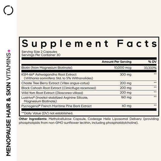 Codeage Menopause Hair & Skin capsules for convenient daily beauty support.