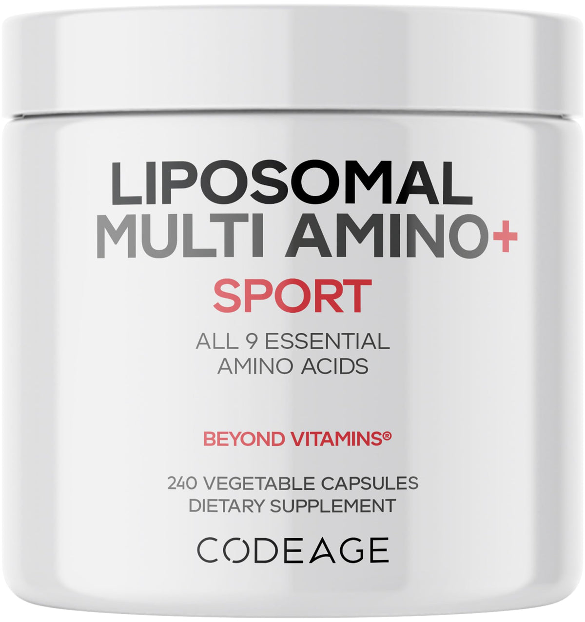 Codeage Multi Amino+ bottle shows essential amino acids for daily protein support.
