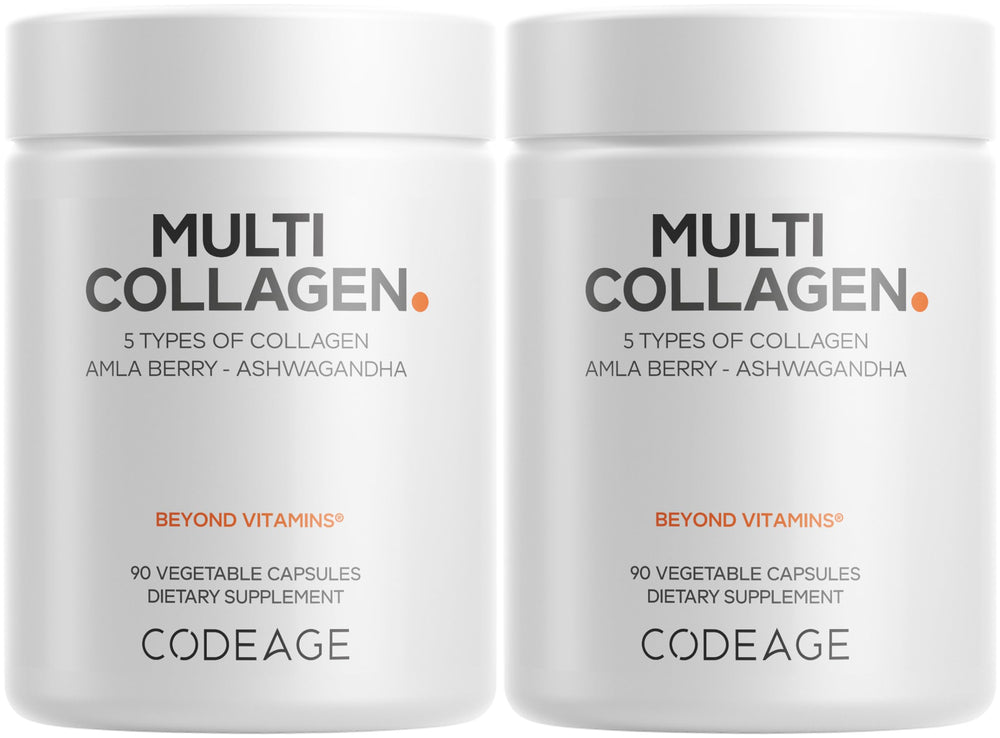 Codeage Multi Collagen bottle on table ready for daily use