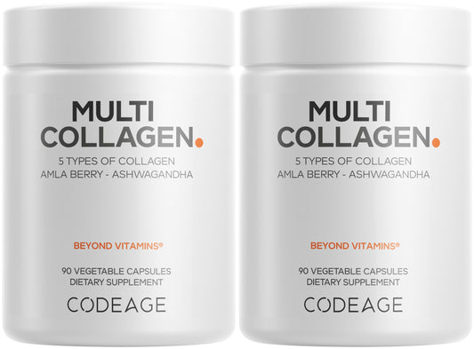 Codeage Multi Collagen bottle on table ready for daily use