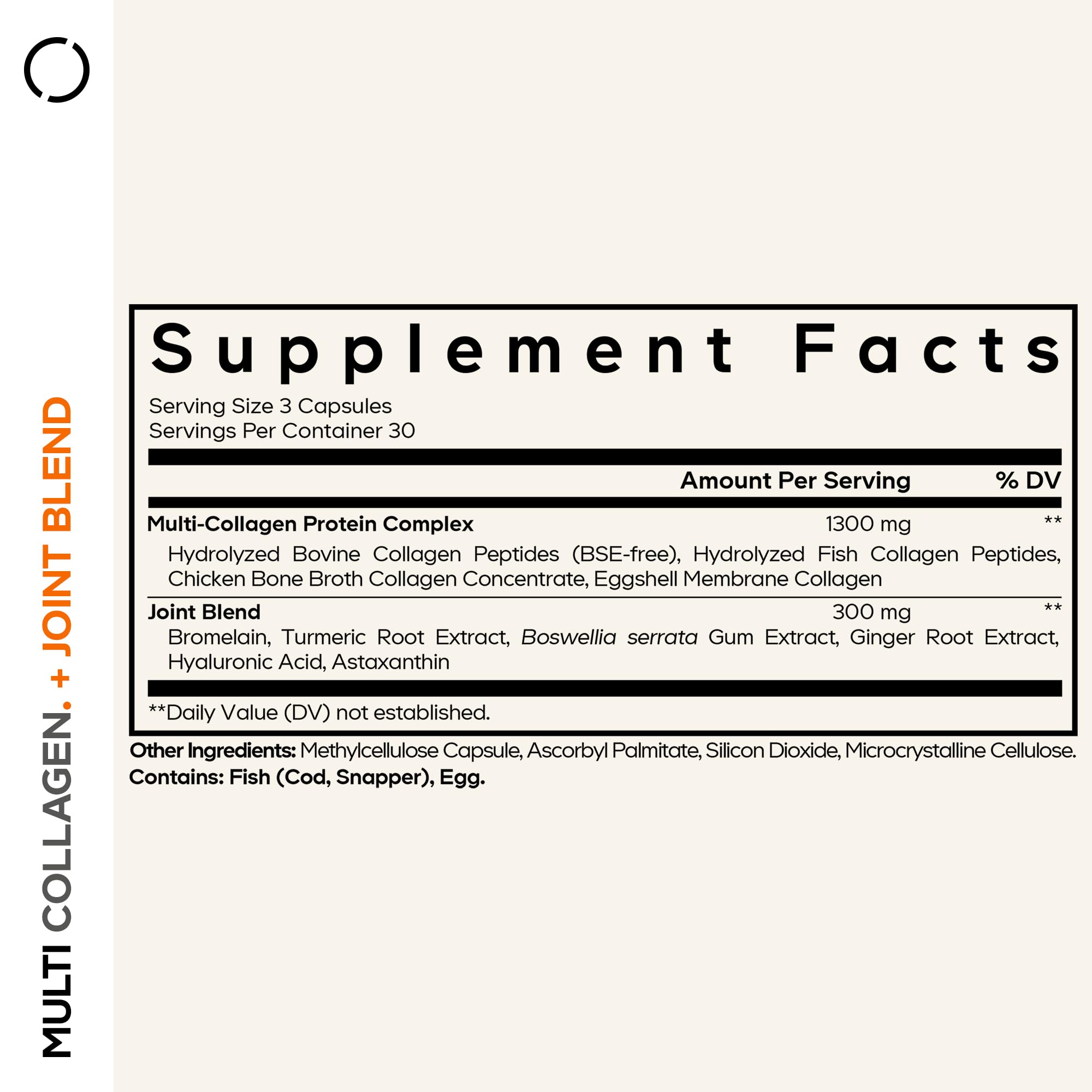 Close-up of Codeage Multi Collagen capsules highlighting the five collagen types
