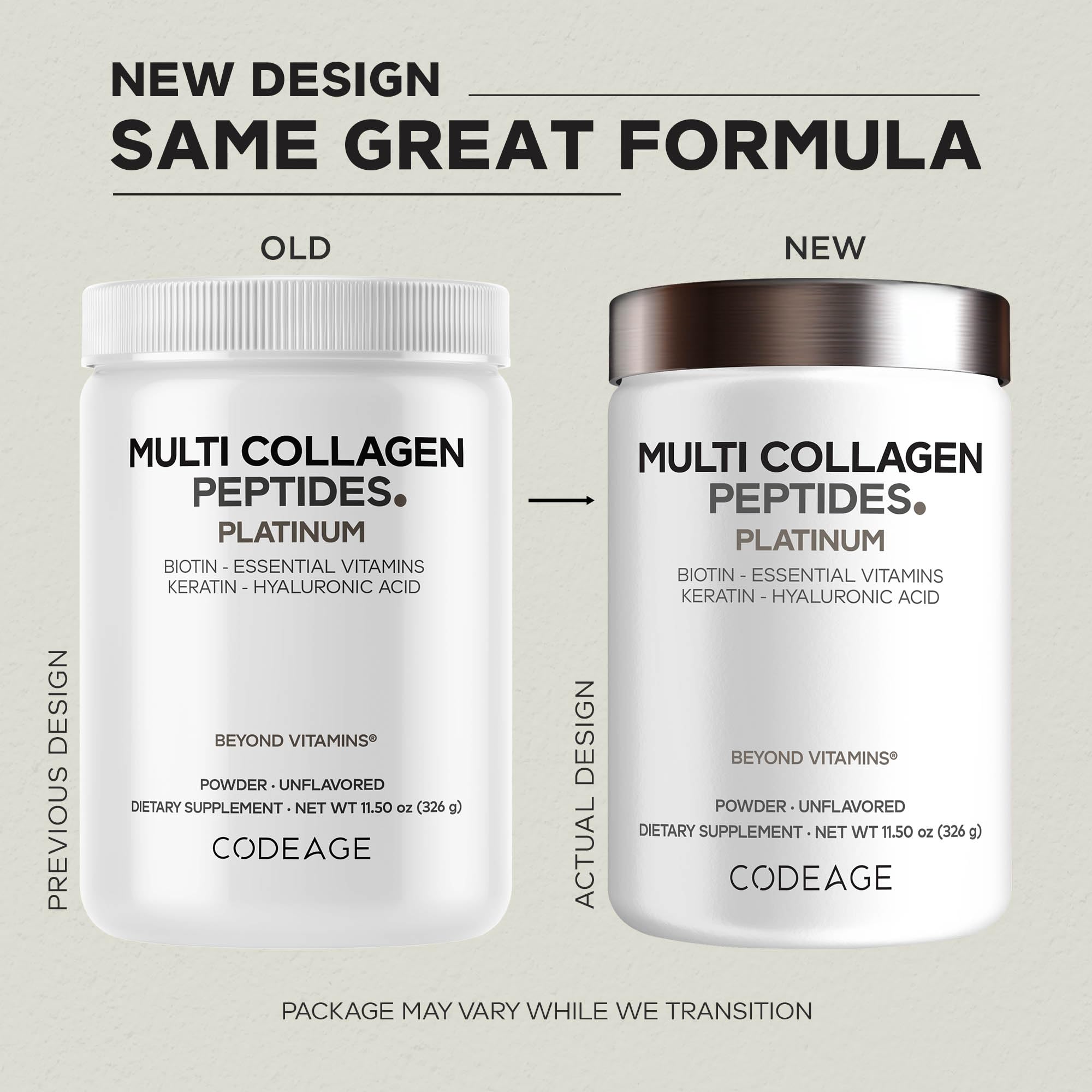 Open Codeage Multi Collagen tub with scoop ready for quick daily mix