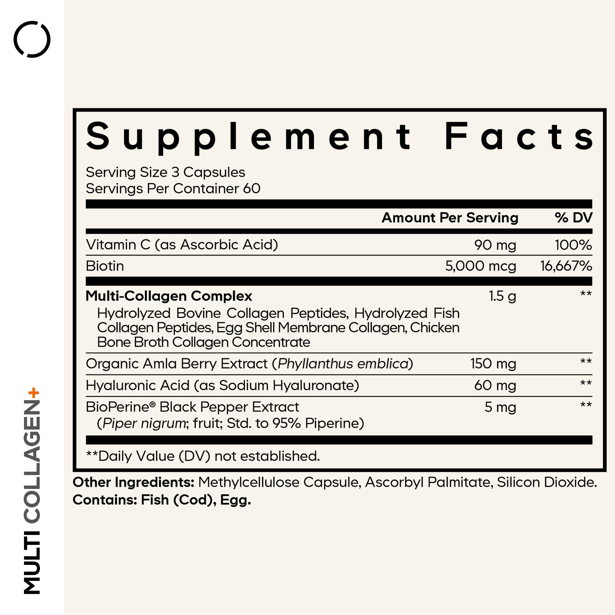 Codeage Multi Collagen+ nutrition panel shows 90 mg vitamin C per serving