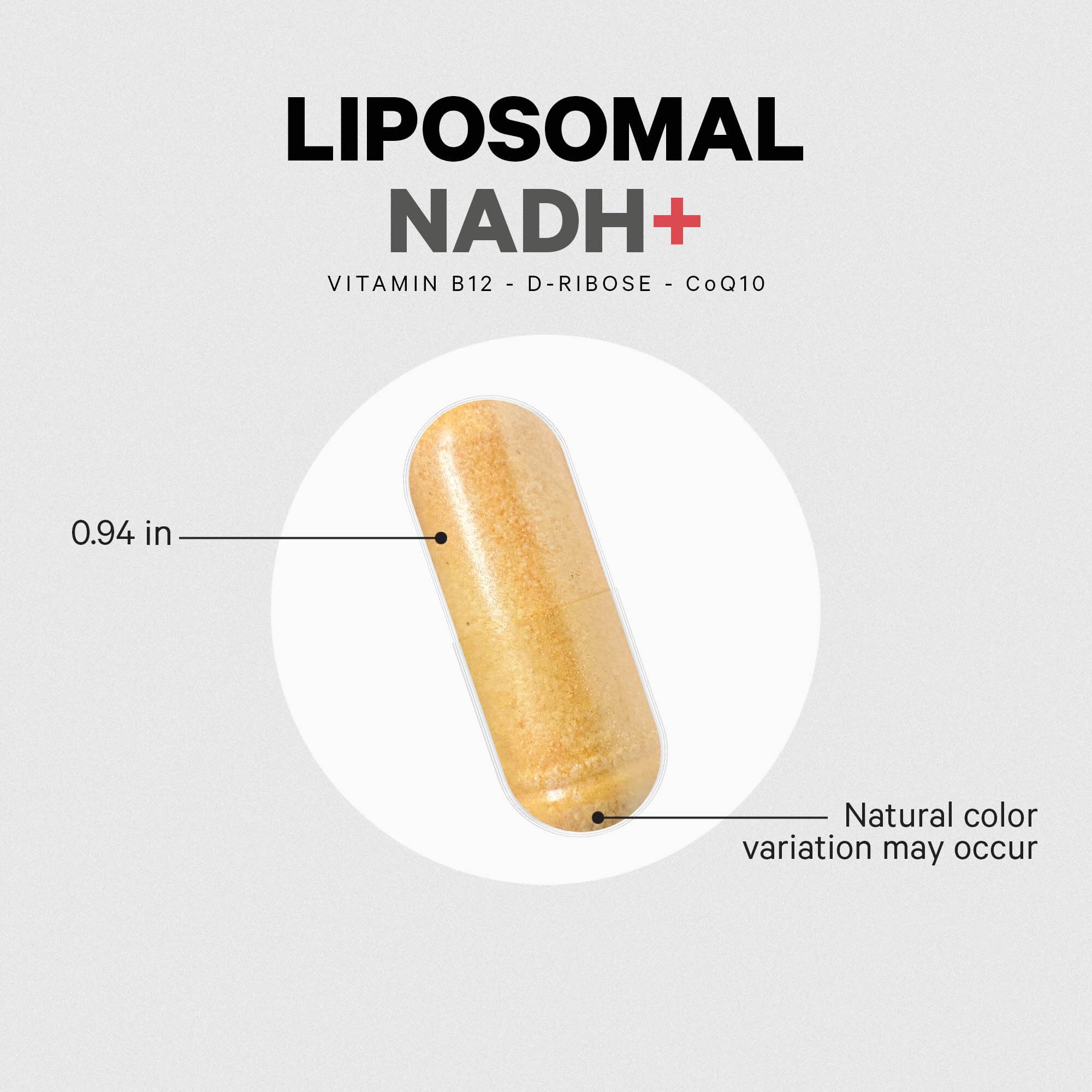 Codeage Liposomal NADH+ non-GMO and allergen-free badge signaling dietary compatibility.