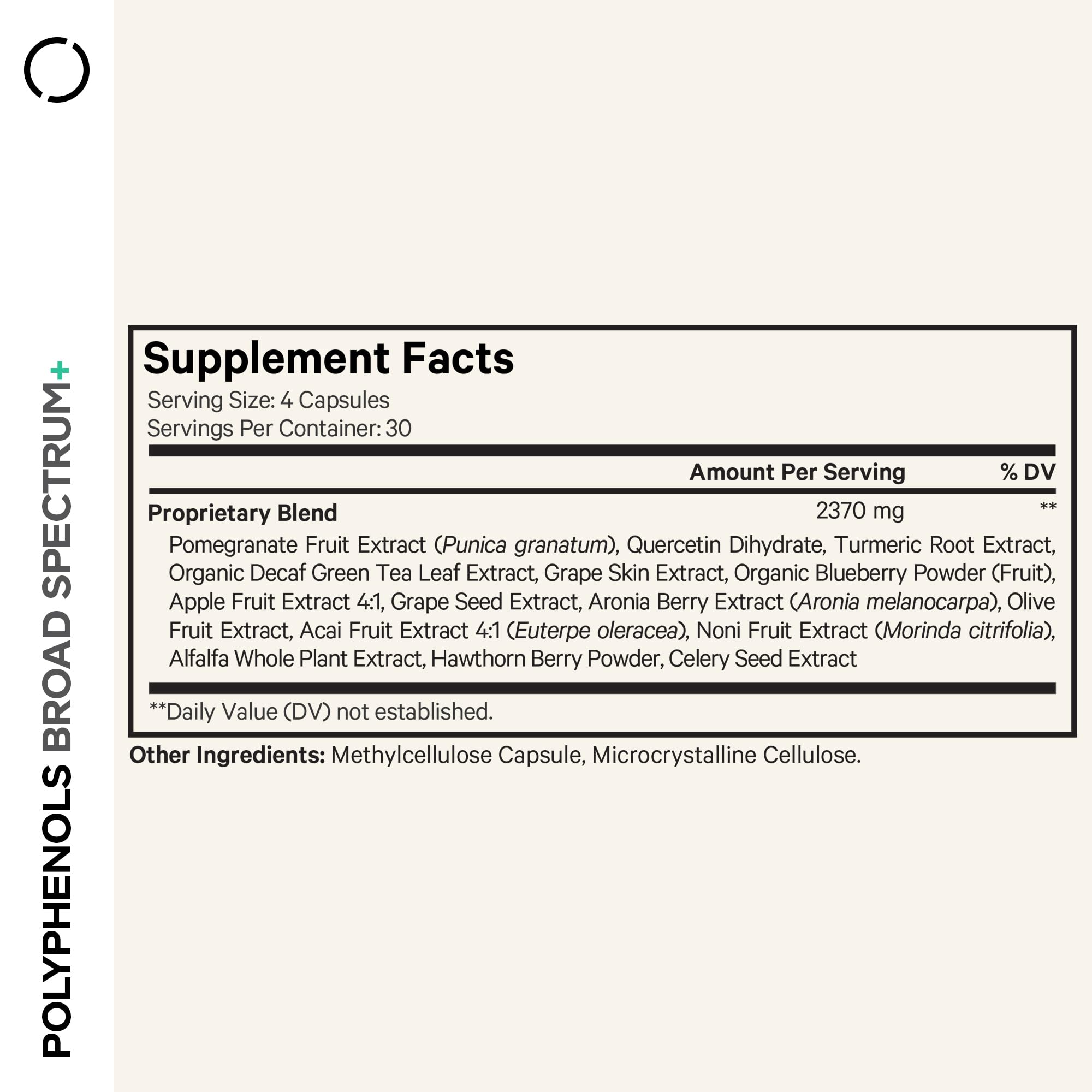Codeage Polyphenols capsules closeup highlighting convenient vegan daily capsules.