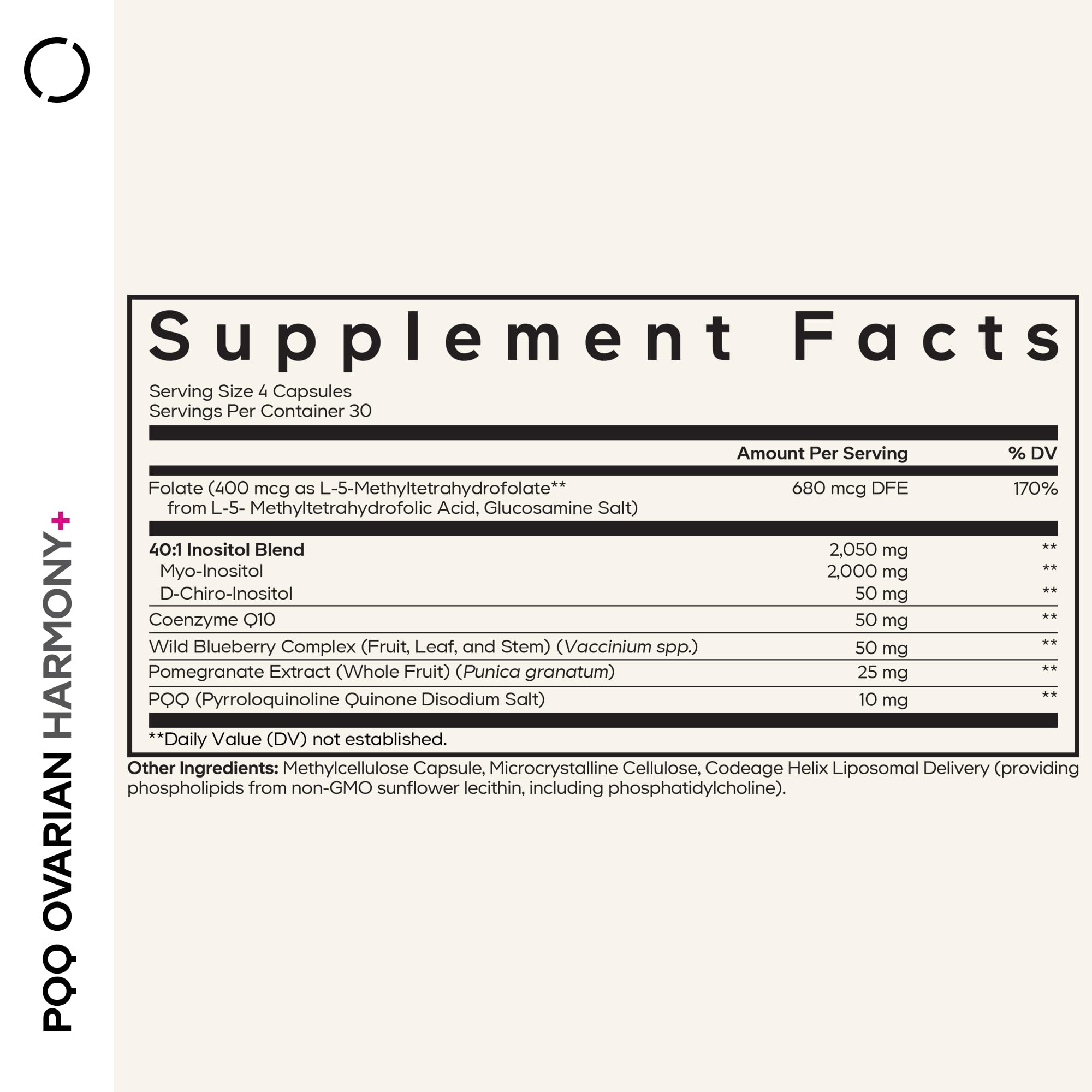 Codeage PQQ Ovarian Harmony capsules prepared for daily routine