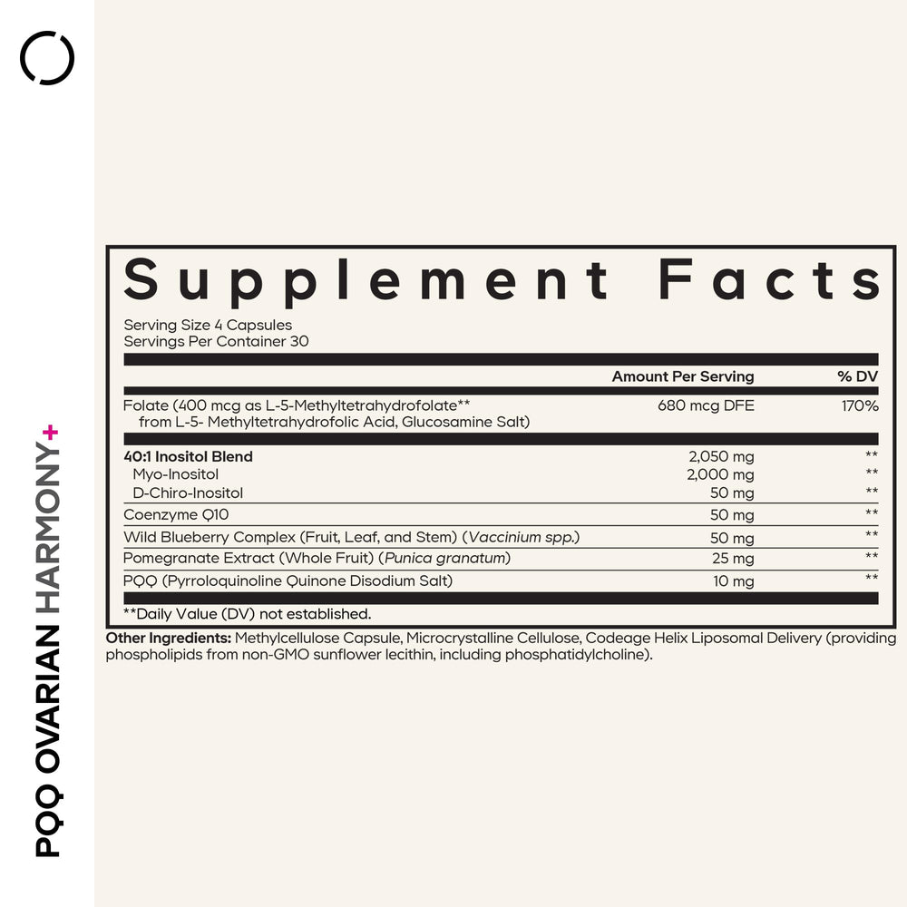 Codeage PQQ Ovarian Harmony capsules prepared for daily routine