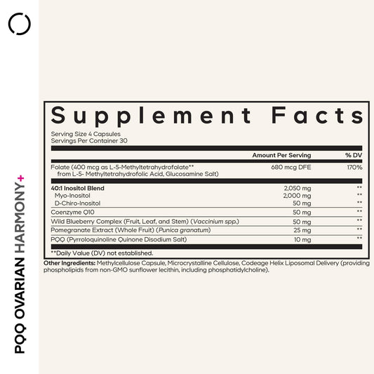 Codeage PQQ Ovarian Harmony capsules prepared for daily routine