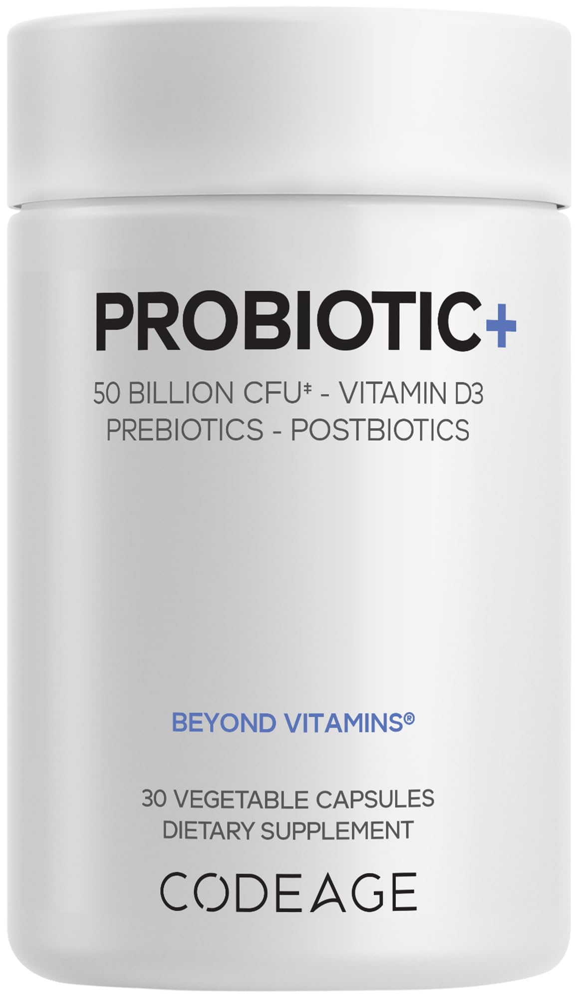Codeage Probiotic+ 50billion-cfu bottle promotes daily digestive balance