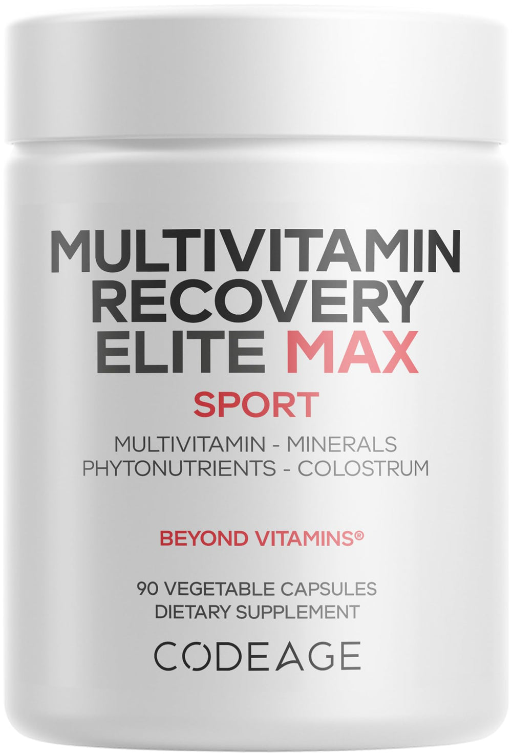 Codeage Recovery Elite Max bottle front view for daily athletic nutrition support.