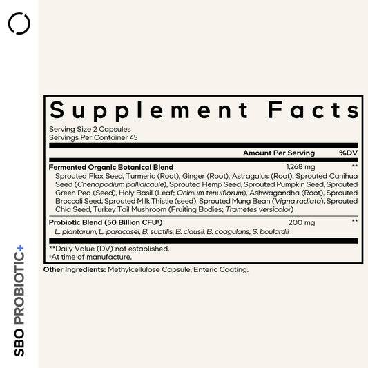 Codeage SBO Probiotic 6-strain blend highlighted on bottle label.