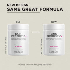 Codeage Skin Probiotics ingredient diagram highlighting 19 probiotic strains