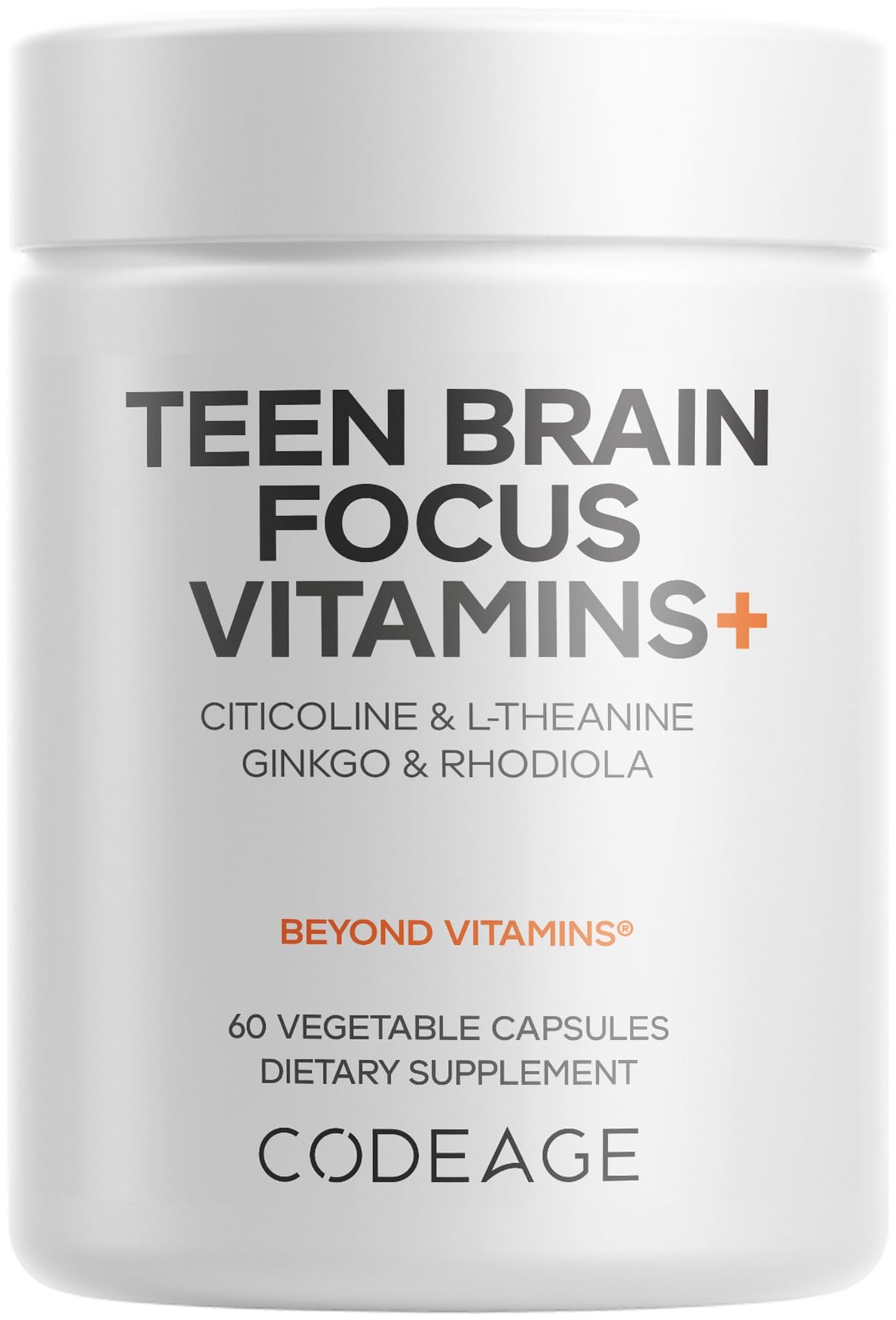 Codeage Teen Brain Focus bottle supports teen study focus with liposomal delivery.