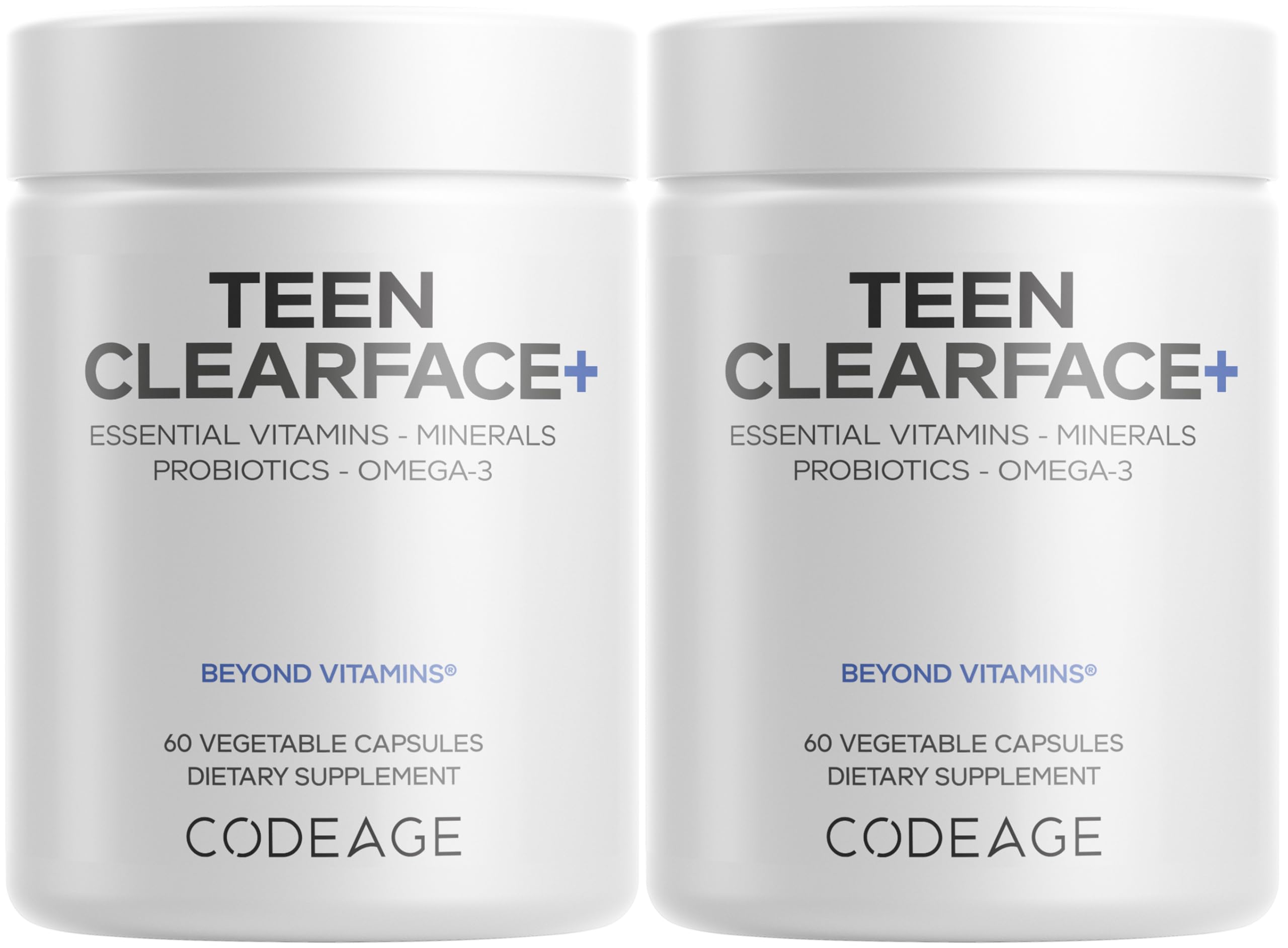 Codeage Teen Clearface bottle with capsules; supports teen skin balance for oily skin