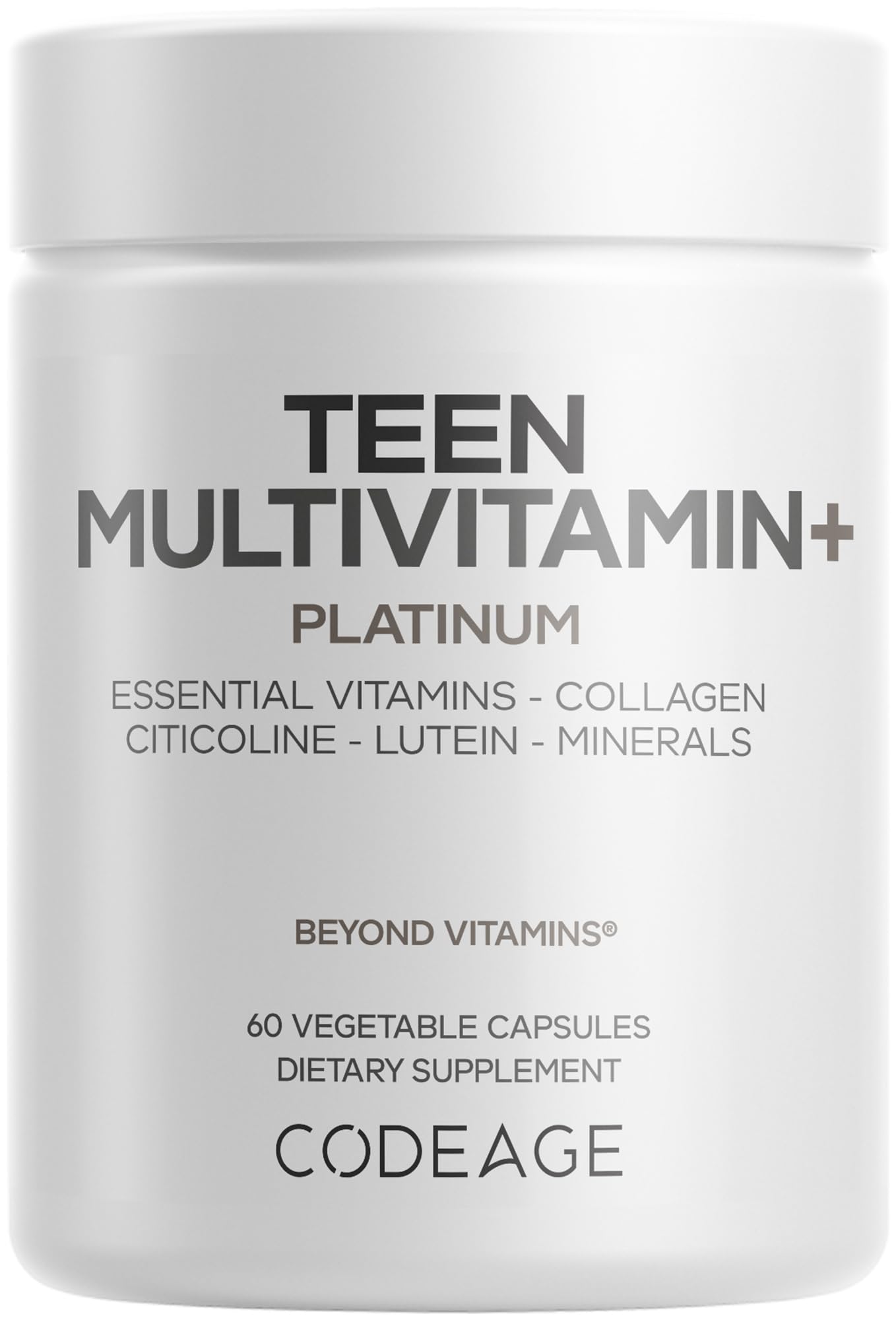 Codeage Teen Multivitamin+ Platinum bottle front view supports daily teen wellness