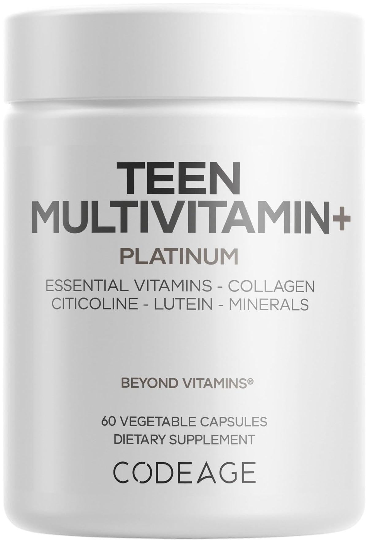 Codeage Teen Multivitamin+ Platinum bottle front view supports daily teen wellness