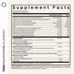 Codeage Teen Multivitamin+ Platinum nutrition panel highlights essential teen nutrients