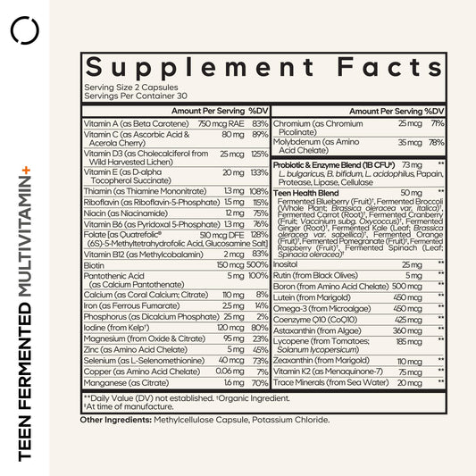 Codeage Teen Multivitamin tablets close-up showing compact form for easy daily use.