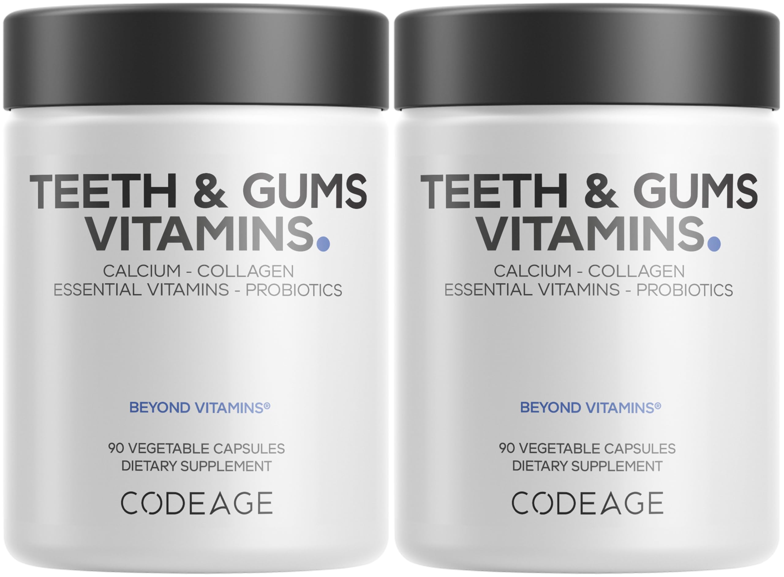 Codeage Teeth & Gums Vitamins packaging highlighting daily oral health support.