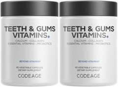 Codeage Teeth & Gums Vitamins packaging highlighting daily oral health support.