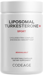 Codeage Liposomal Turkesterone bottle close-up emphasizes workout delivery