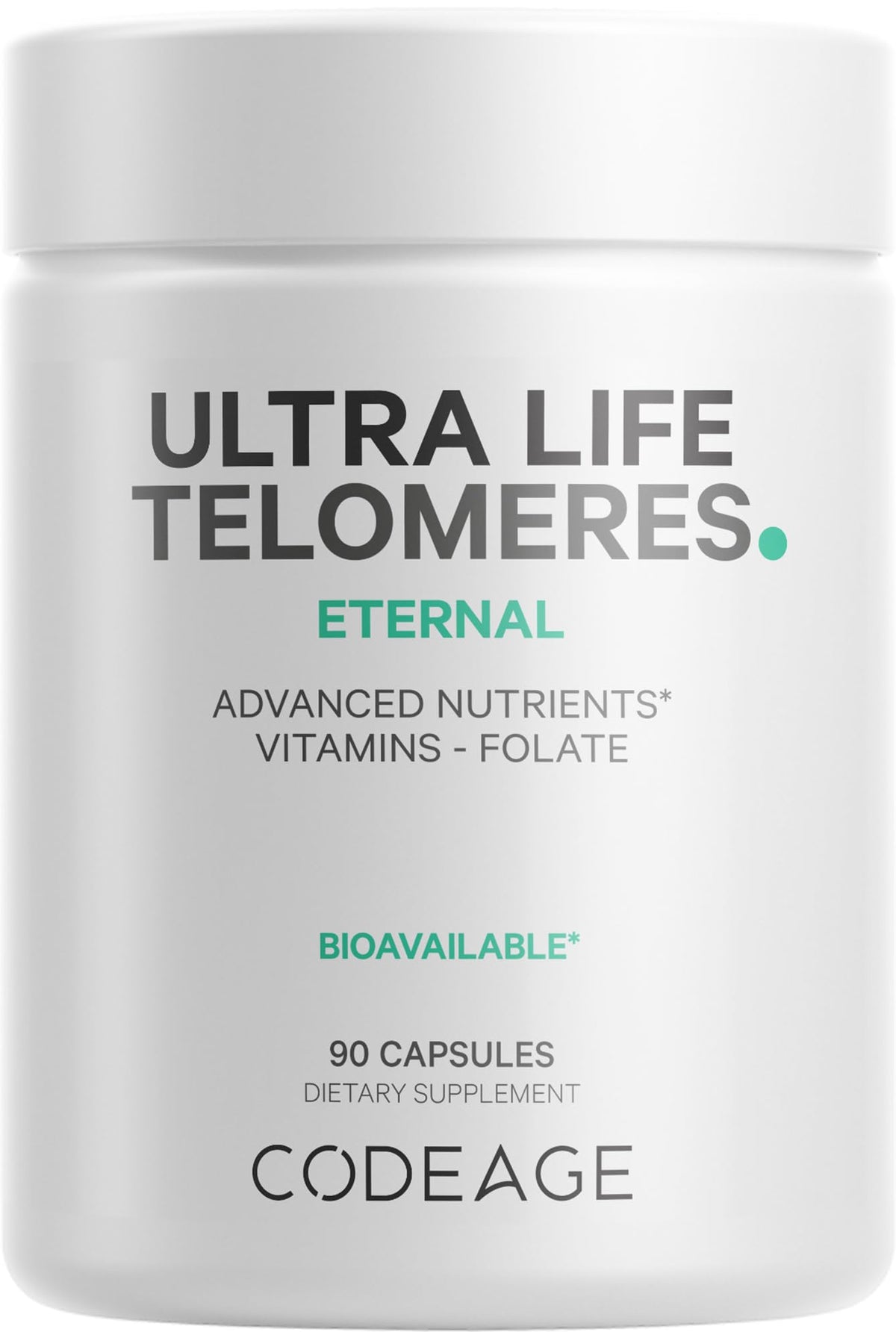 Codeage Ultra Life Telomeres bottle pour for daily wellness support.
