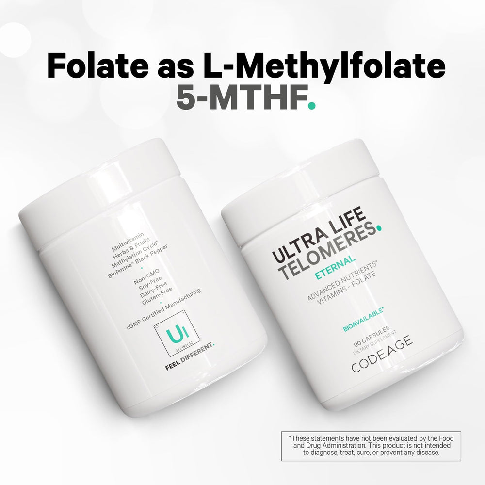 Codeage Ultra Life Telomeres label detail showing ingredients list.