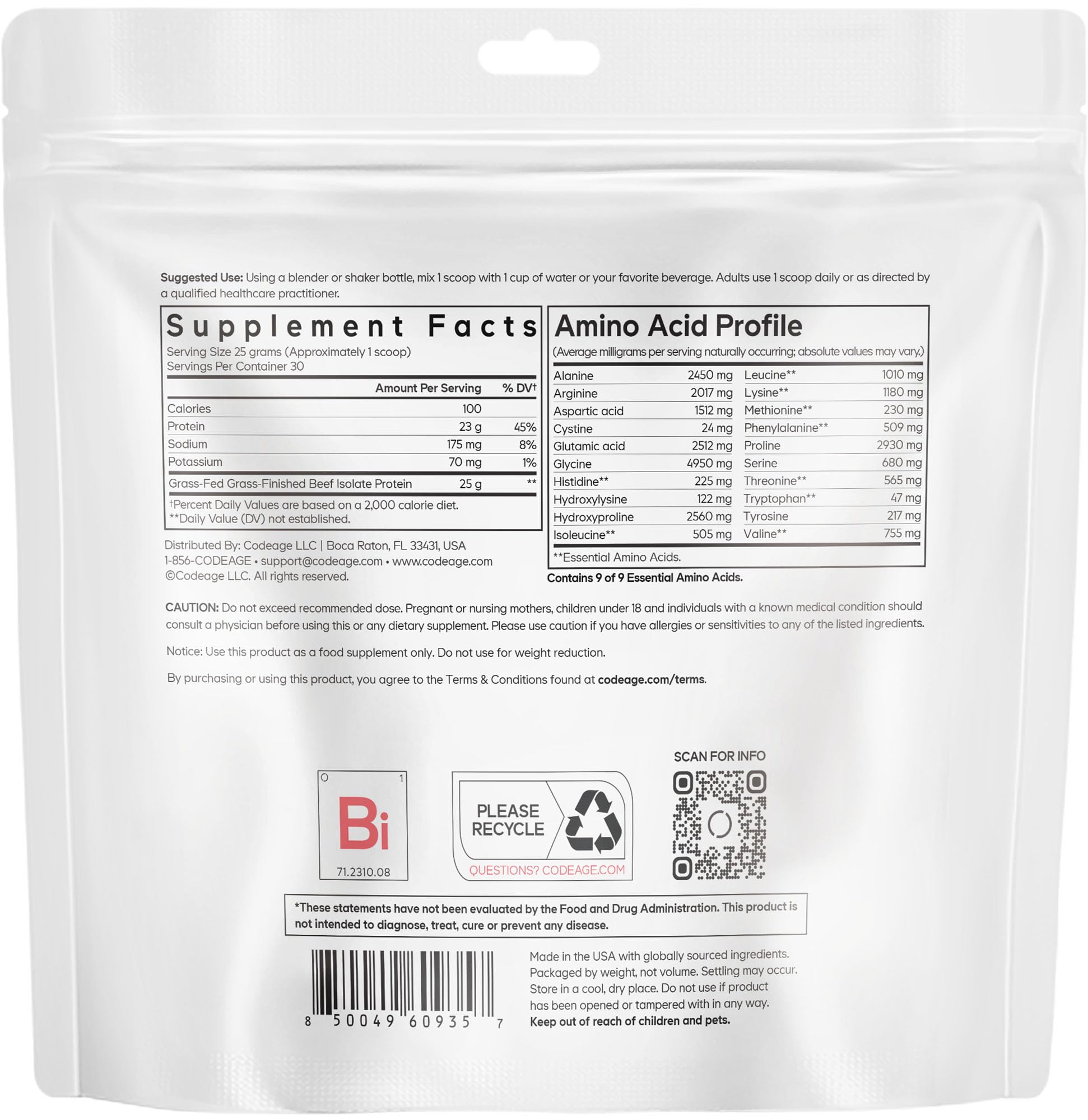 Codeage USA cGMP-certified beef isolate powder ensures quality