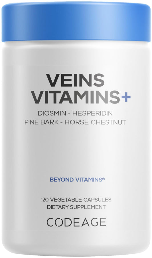 Codeage Veins Vitamins+ bottle showing diosmin and hesperidin for circulation support