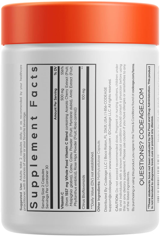 Codeage Vitamin C capsules featuring camu camu berries for natural vitamin C