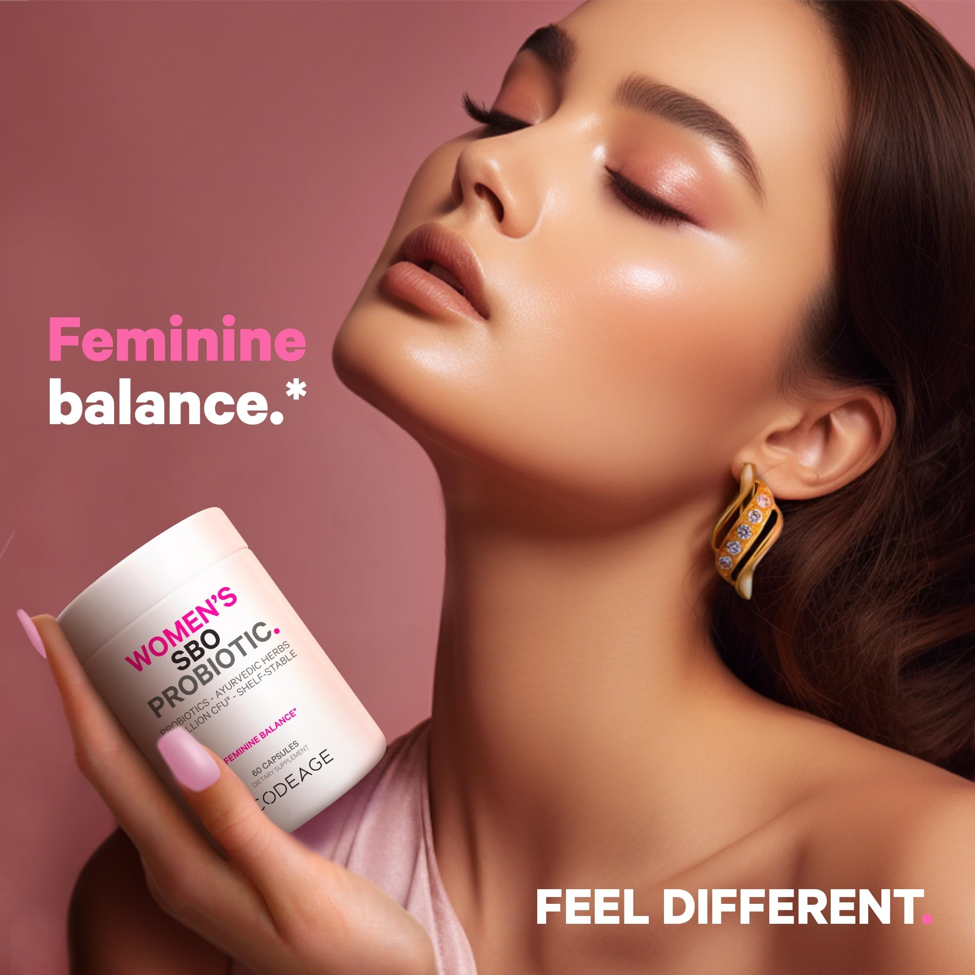 Shelf-stable packaging of Codeage Women Probiotics—no refrigeration.